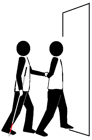 Two stick figures traveling in a narrow passage. One holds a long cane