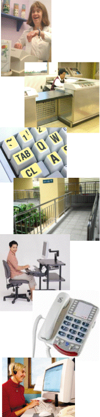 A collage of images showing various examples of universal design in the workplace.